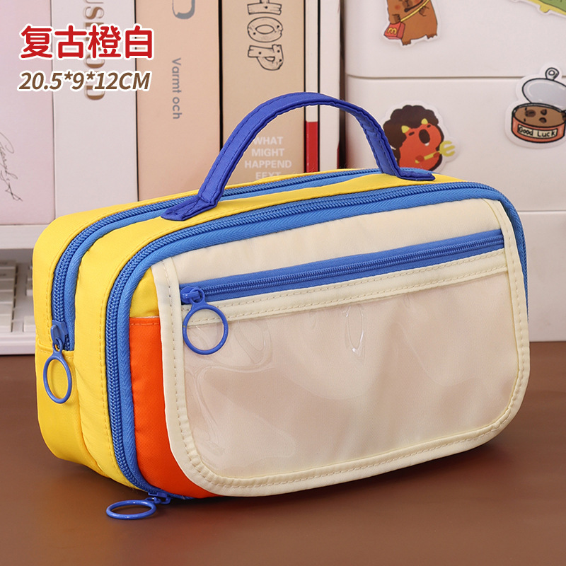 クロスボーダー新型レトロ手提げ大容量筆袋女の子高颜値ins風文房具ケース小学生文房具ケース|undefined