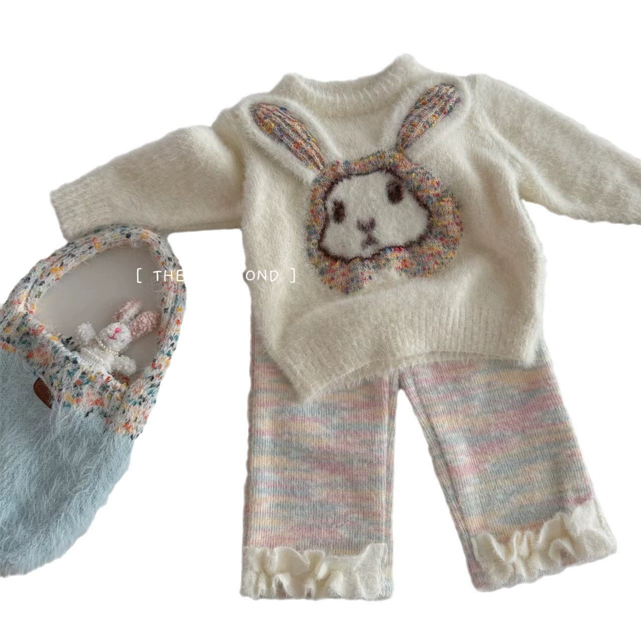 Autumn children's cartoon knitted rabbit, sweater, trousers, set, Korean style, children's clothing, western style
