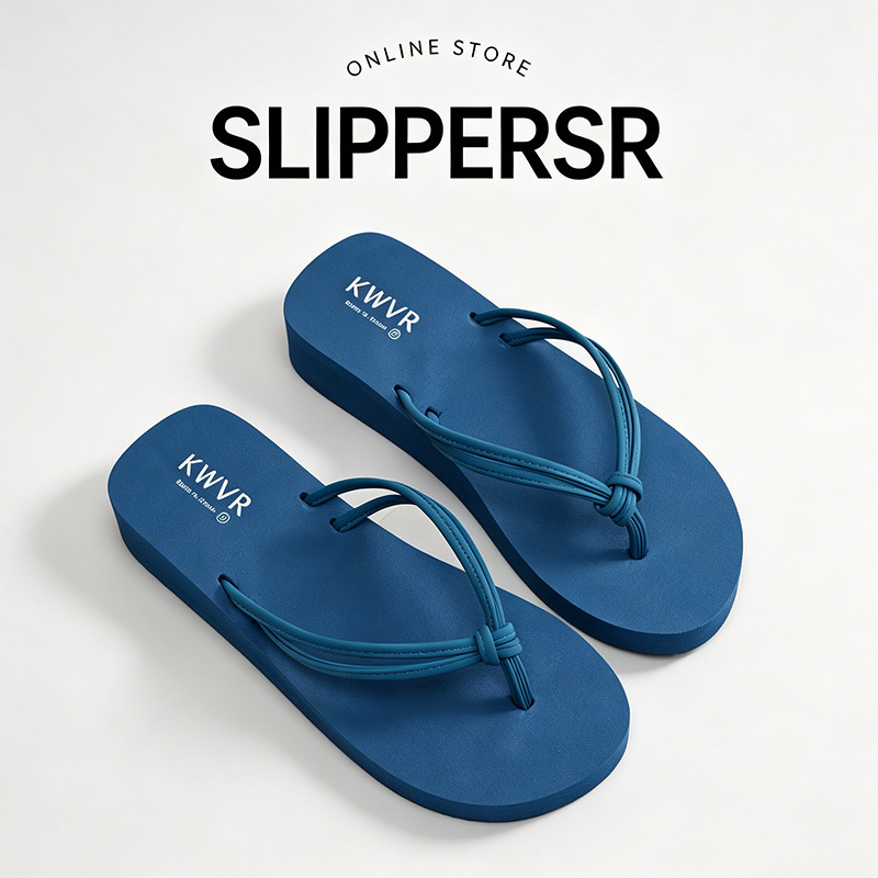 Korean-Style Simple Summer Beach Flip-Flops with 3-7cm Double-Strap Design, Non-Slip and Wear-Resistant, Suitable for Home and Vacation Use