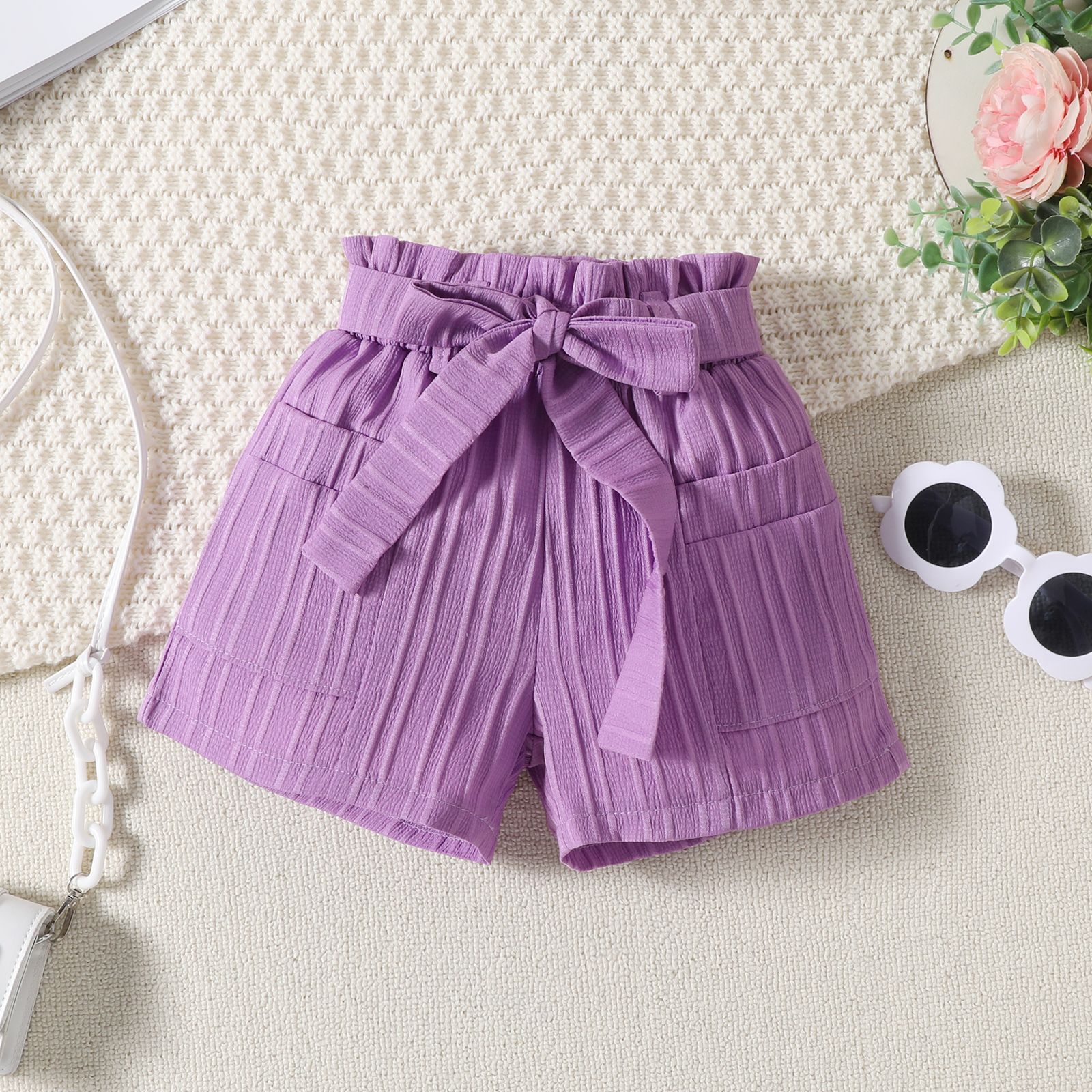 Solid Color, Bow Knot Pattern Cute Solid Color Bow Knot Cotton Girls Dresses