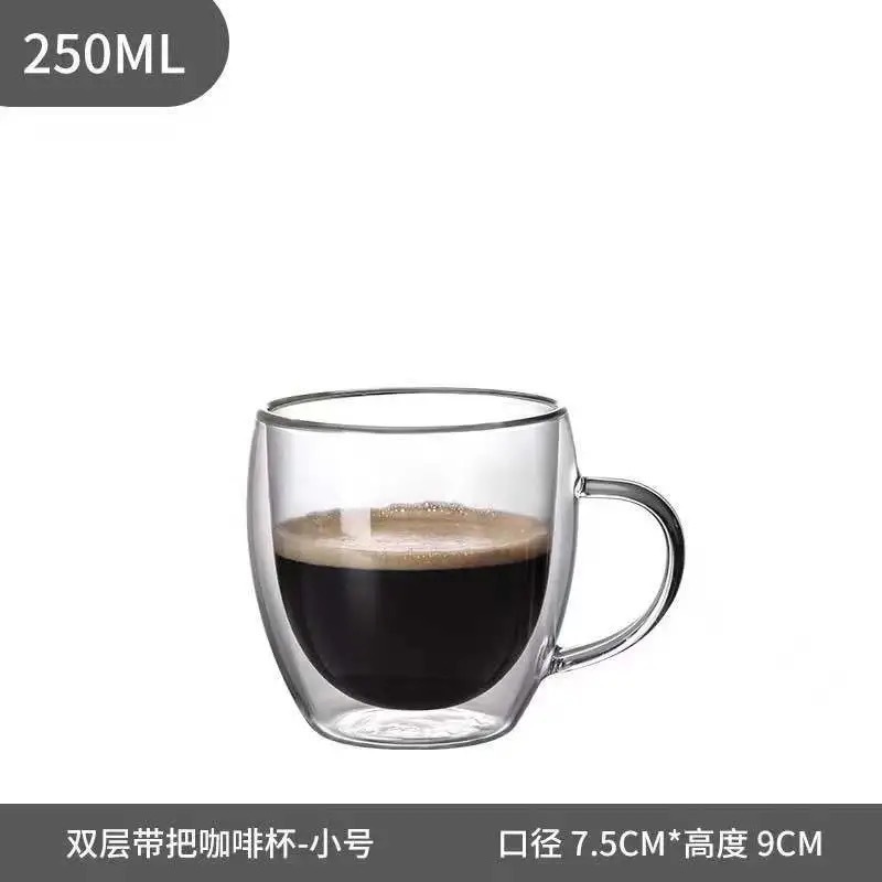 Taza de cóctel de doble capa no caliente, taza de vidrio de aislamiento térmico, taza de jugo de fría redonda creativa, taza de bebida caliente a prueba de quemaduras