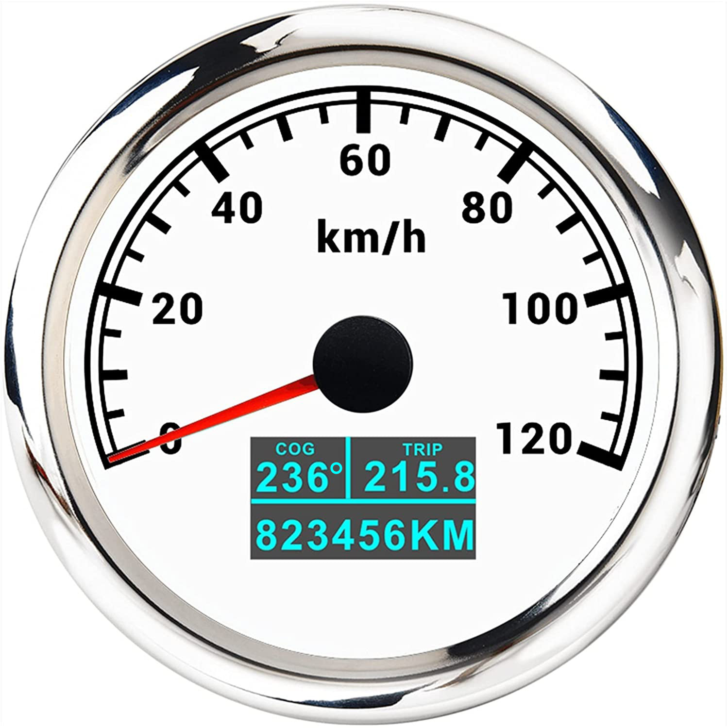 GPS Speedometer Odometer: Motuoche automobile instrument - silver-bezel-white-face-120kmh