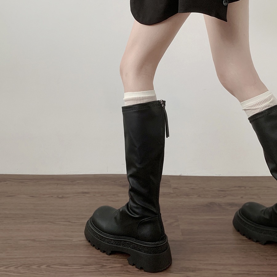 Black French Slim, Small, Thick Soled for Women's Long 2023 New Autumn High Barrel Knight Boots_voghion.com