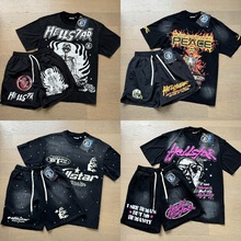 2024夏季新款美式潮牌男女情侣装大码宽松洗水短袖T恤青少年tee