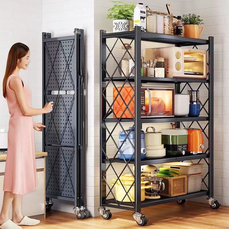 Bazhou factory kitchen supplies installation-free folding kitchen storage rack home microwave oven storage rack