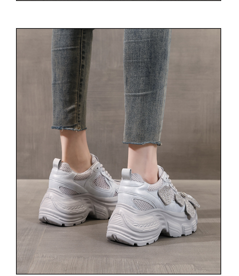 Giày sneaker chunky đế dày tăng chiều cao đính đá cho nữ — Màu trắng chi tiết 13