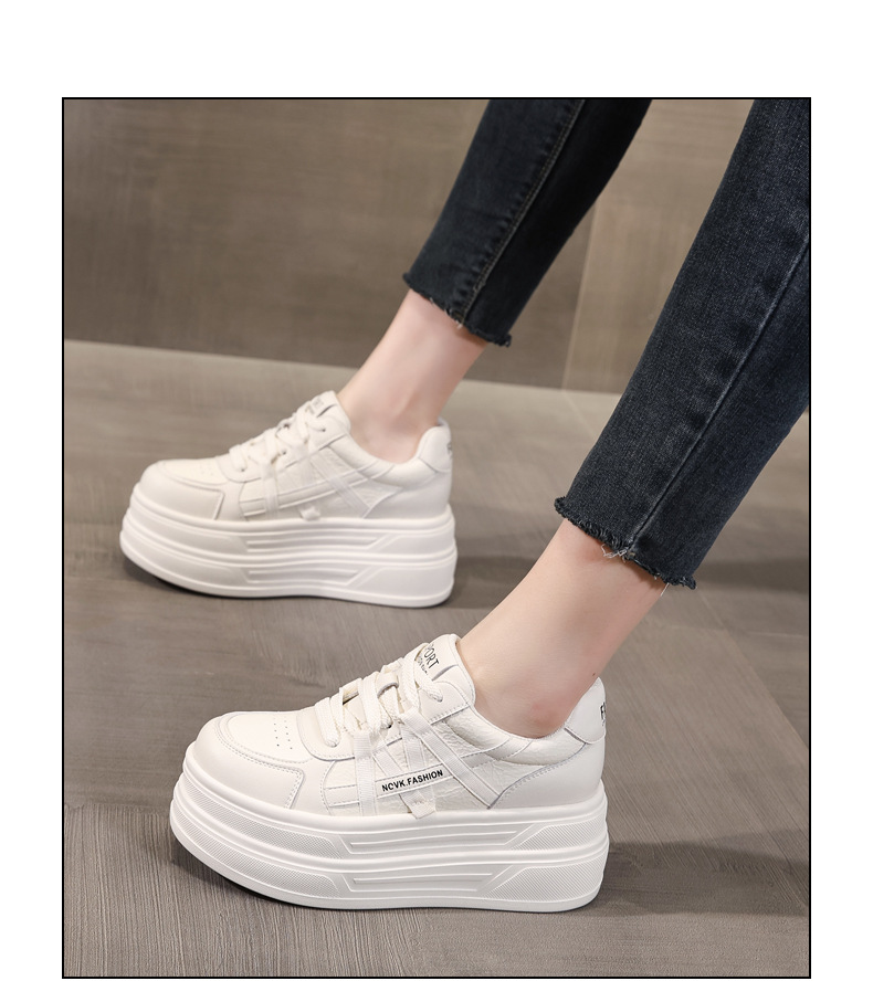 Giày sneaker nữ chunky đế dày trắng đa năng HJ5003, tăng chiều cao 9.5 cm — Màu be đen chi tiết 11