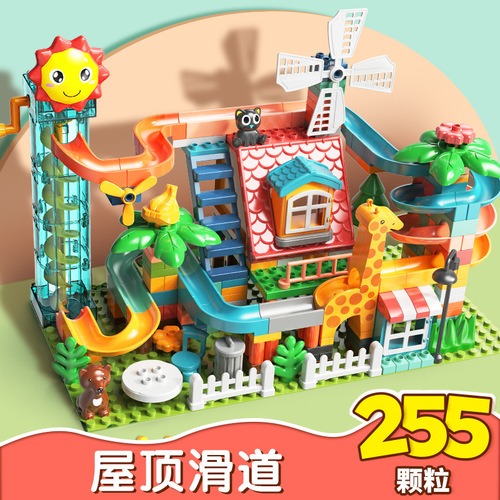 Wholesale Fee Compatible LEGO Large Particle Building Toy Recirculating Electric Turntable Slide Ball Roller Track Ball