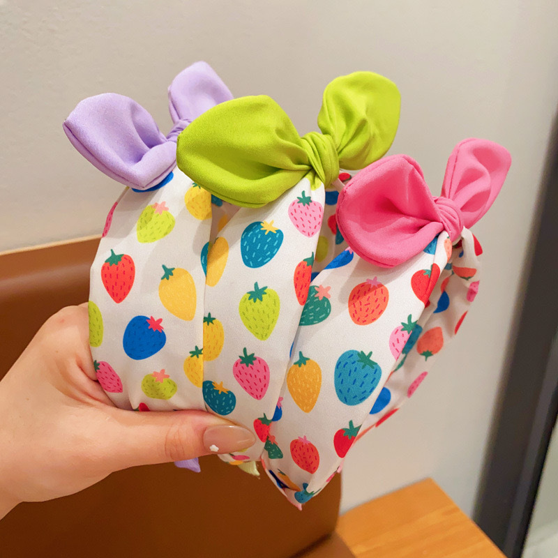 Chica coreana dulce arco de fresa banda ancha para niños clip de cabello para niñas antideslizante prensado banda para el cabello adornamientos para el cabello