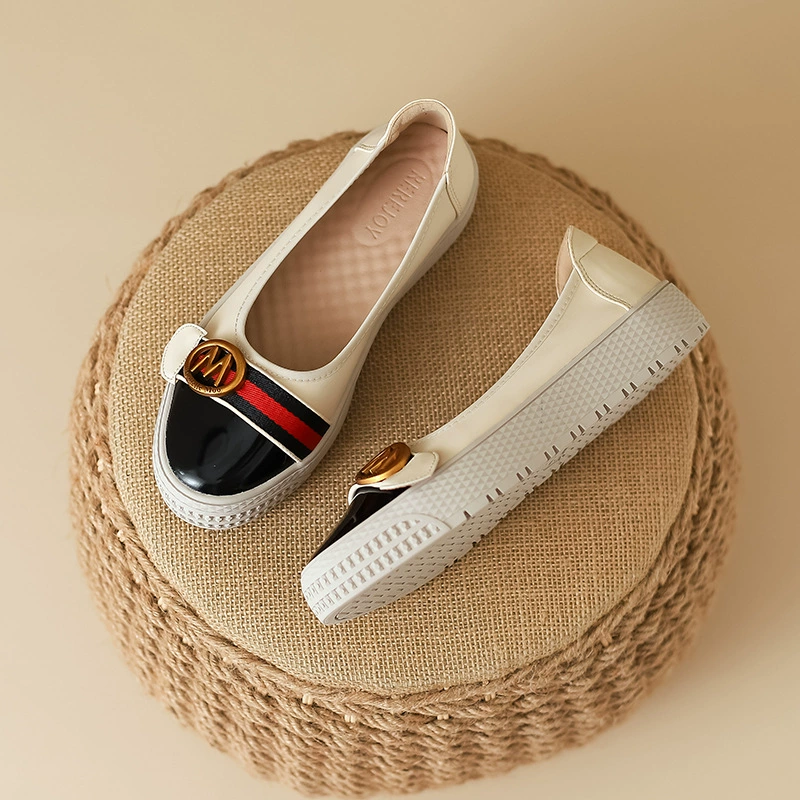 Британские туфли без шнуровки с M-образными пуговицами, женские лоферы в стиле ретро на плоской подошве, универсальные повседневные весенне-осенние кожаные туфли на толстой подошве