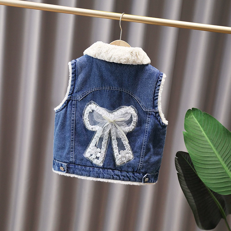Winter children's denim demi-season down jacket girl's, western style, increased thickness
