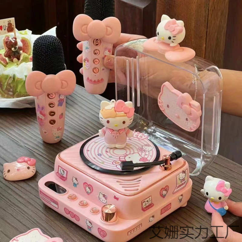 ハローキティ レコードプレーヤー Bluetooth スピーカー かわいい KT 猫マイク 歌うオーディオ 誕生日プレゼント 女の子|undefined