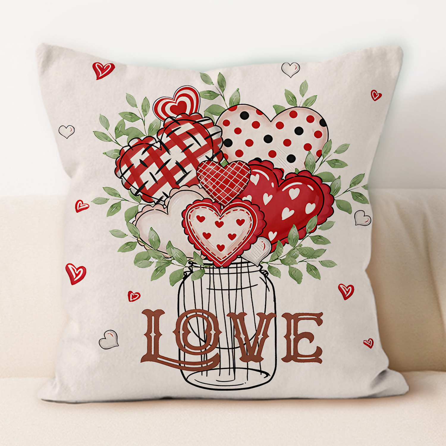 Amazon nuevo día de San Valentín almohada de asiento sofá cubierta de cojín lino estampado a cuadros rojos almohada de decoración para el hogar