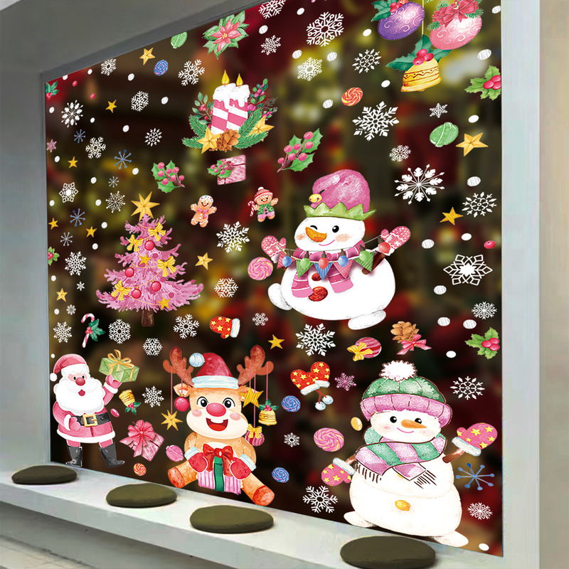 クリスマスパーティー装飾品キャンディー棒雪だるま雪雪静電ステッカー花輪ヘラジカサンタクロースガラスシール|undefined
