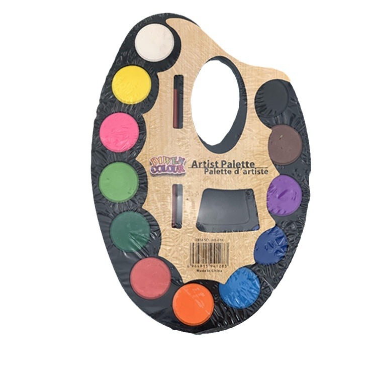 Transfronterizo 12 color herradura sólida acuarela paleta ovalada acuarela sólida colorante infantil