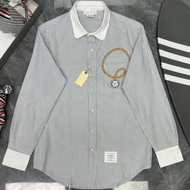 【TB】工厂店高版本春秋季色织条纹长袖刺绣胸口怀表长袖时尚衬衫