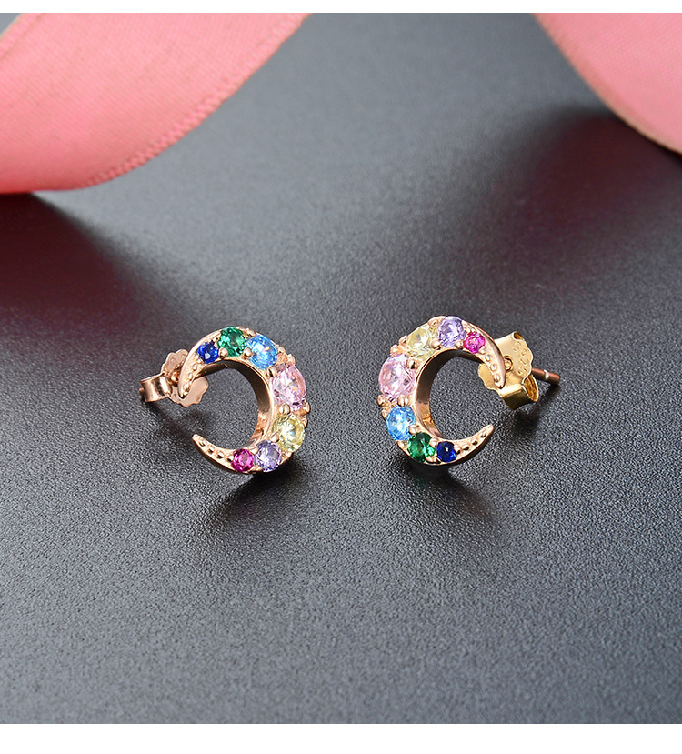 1 Pair Simple Style Moon Plating Inlay Sterling Silver Zircon Ear Studs display picture 1