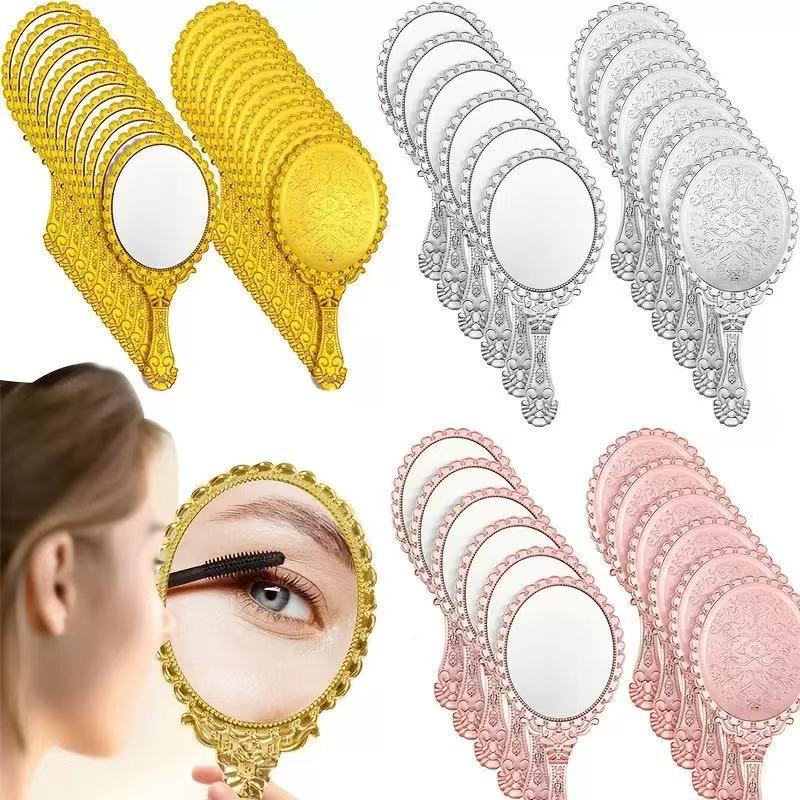 Espejo de maquillaje portátil retrógrado, espejo de maquillaje portátil, espejo de mano galvanizado, tallado europeo, espejo pequeño exquisito de alto valor image 1