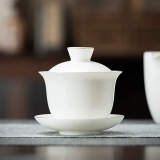【支持代发】羊脂玉白瓷盖碗茶杯单个家用泡茶碗三才盖碗功夫茶具