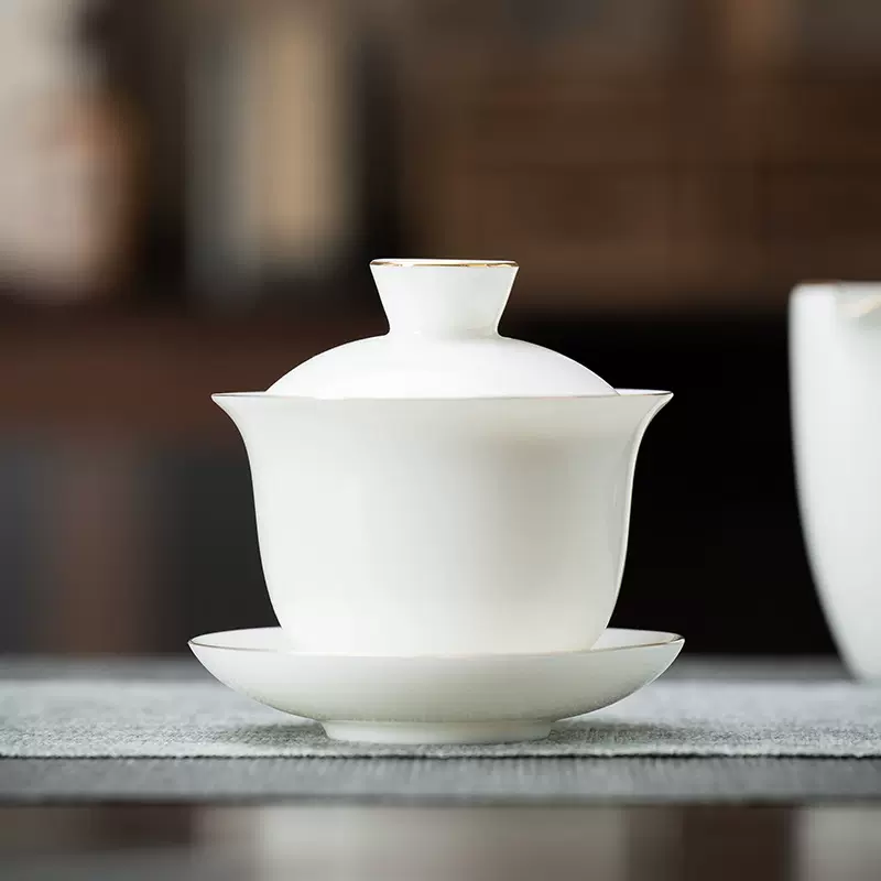 【支持代发】羊脂玉白瓷盖碗茶杯单个家用泡茶碗三才盖碗功夫茶具