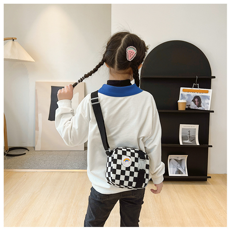127g Weight Polyester Lining Material Zipper Closure Type Sling Strap Strap Type Shoulder Bag, Crossbody Bag Bags Type Casual Occasion Nylon Material Plaid Pattern All Seasons Season Kid'S, Women's Gender Cute Style Square Shape Kid'S Women's Nylon Plaid Cute Square Zipper Shoulder Bag Crossbody Bag 16