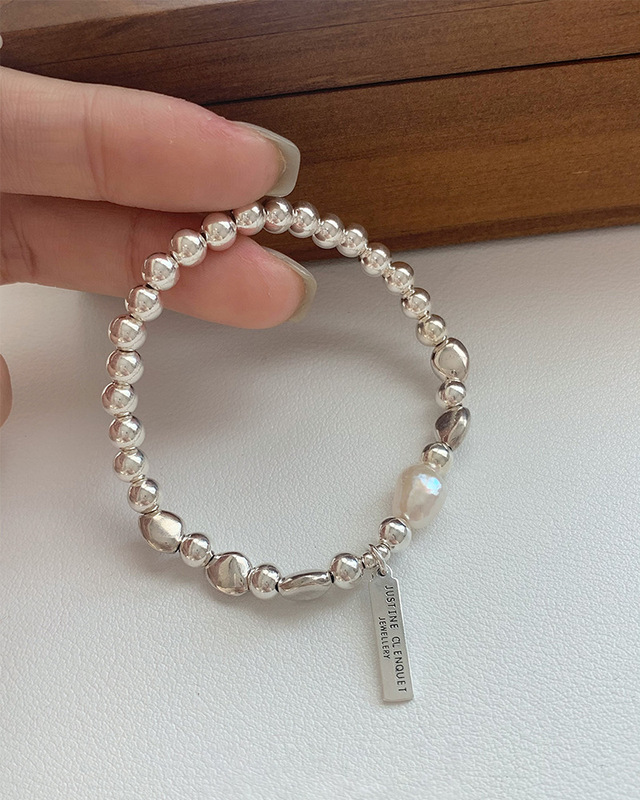 Pearl broken silver metal bracelet female niche design sense light luxury exquisite pearl silver bracelet High sense