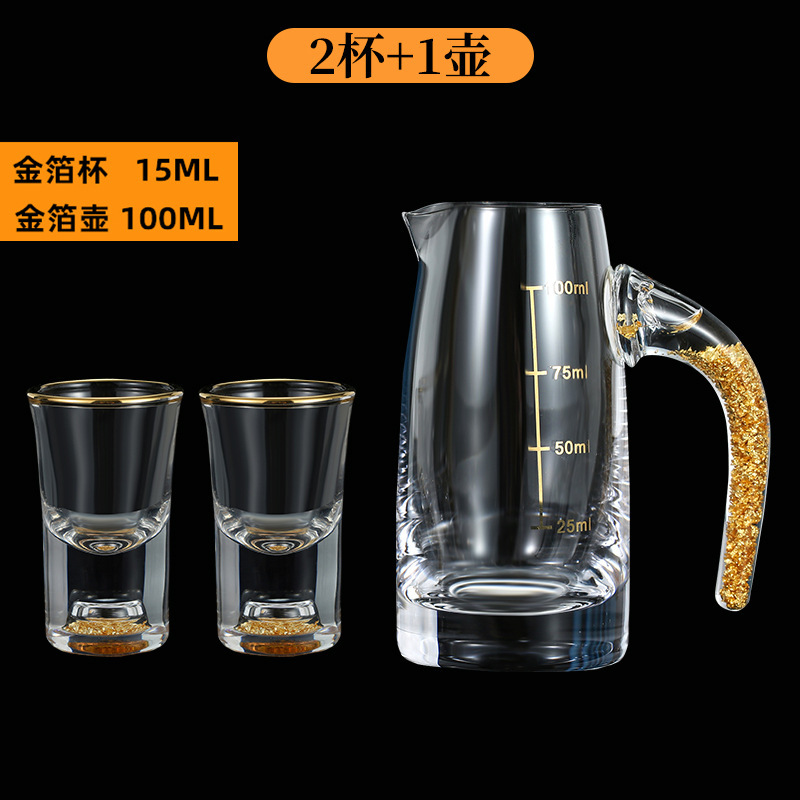 Fabricantes de copas de licor de lámina de oro tazas de cristal de alta calidad tazas de licor de vidrio escalas divisor de licor un sorbo de tazas de licor set