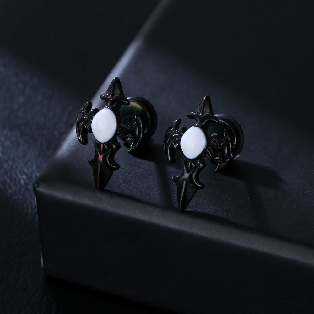 Retro Oval Stainless Steel Inlay Artificial Gemstones Ear Studs 1 Pair display picture 1