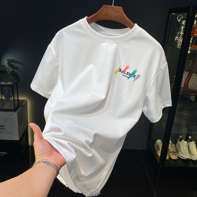 American Street Style Splash-Ink Print White T-Shirt for Men, New Summer Style, Loose Casual Short-Sleeve Cool T-Shirt American Street Style Splash-Ink Print White T-Shirt for Men, New Summer Style, Loose Casual Short-Sleeve Cool T-Shirt