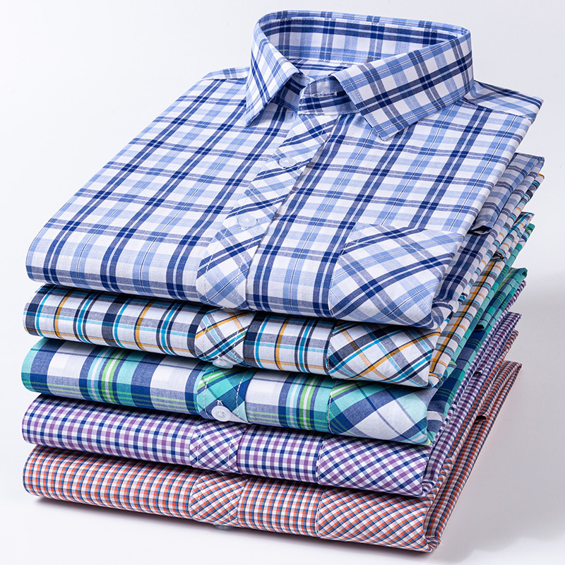 Manufacturer's In-Stock 100% Pure Cotton Plaid Long-Sleeve Shirt for Men, Spring and Summer Casual All-Cotton Shirt, Versatile Business Style for Young People