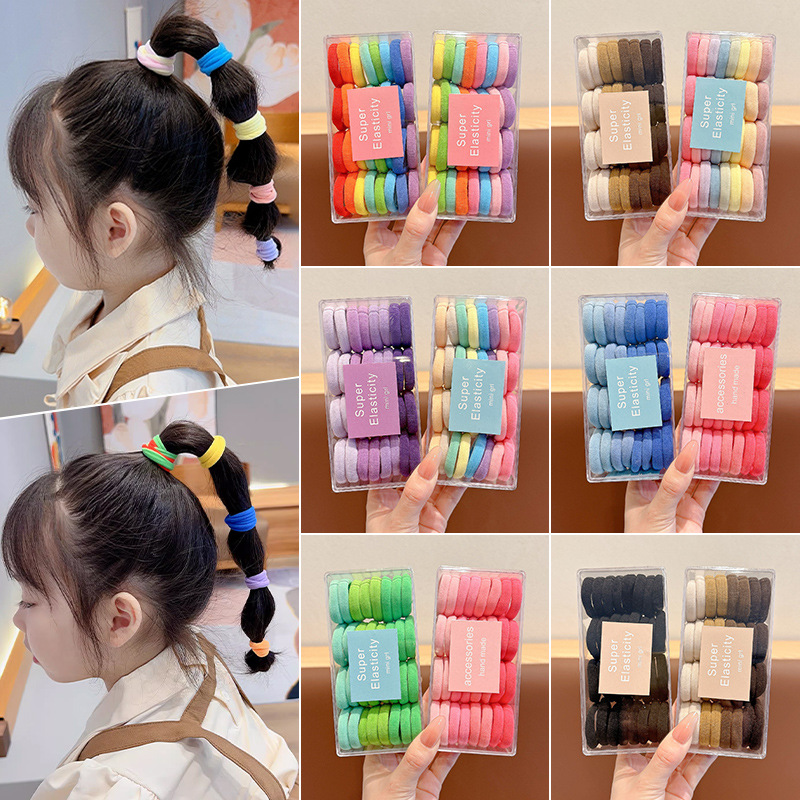 2025 nuevo anillo de cabello para niños de color sólido grueso toalla gruesa cuerda de cabello no es fácil de romper elástica cola de caballo tocado de banda de goma
