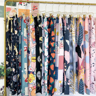Summer Cotton Silk Pajama Pants for Women, Thin Cotton Silk Nine-Point Wide-Leg Pants, Internet Celebrity Hot Style, Artificial Cotton Pants That Can Be Worn at Home
