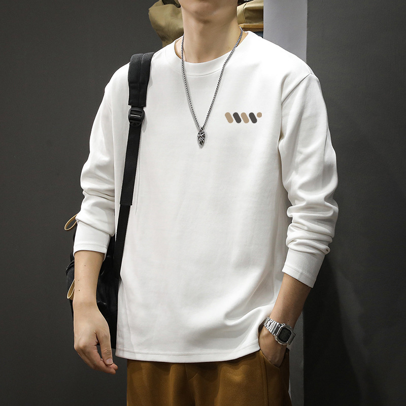 Long-Sleeved T-Shirt Men's 2025 Spring and Autum New Loose Heavyweight Pure Cotton Youth Round Neck Pullover Bottoming Shirt