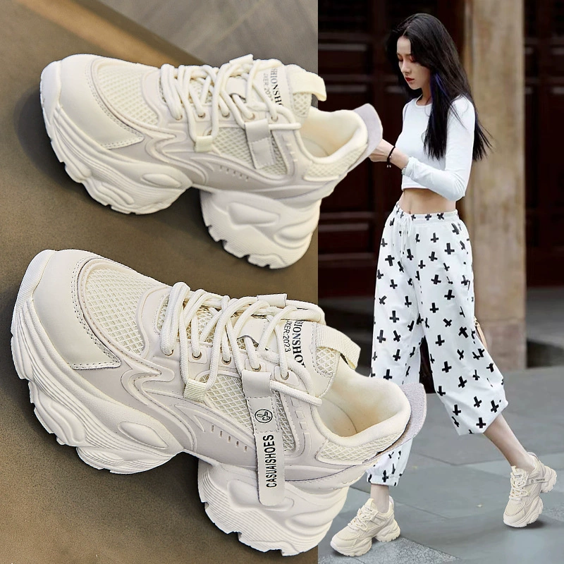 Женские туфли для папы 2025, студенческий стиль, на толстой подошве, увеличивающие рост, удобные модные повседневные спортивные туфли, увеличивающие рост на 8 см, дропшиппинг