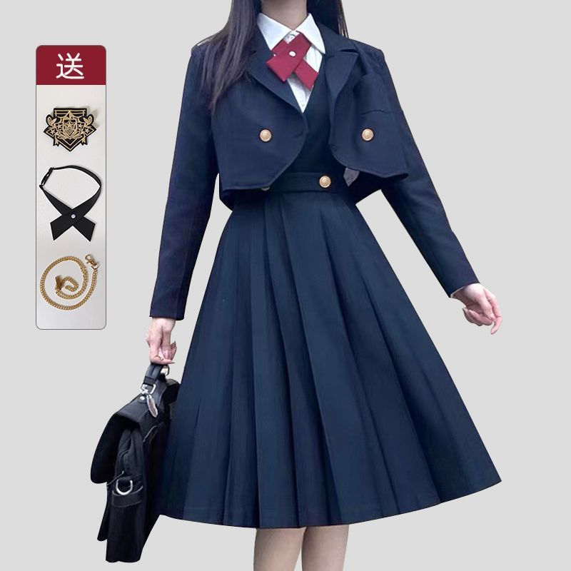 Graduation Class Uniform, Junior High School Student Suspender Skirt, Pleated Skirt Dress, Jk Uniform Suit, Preppy Style School Uniform, Performance Costume