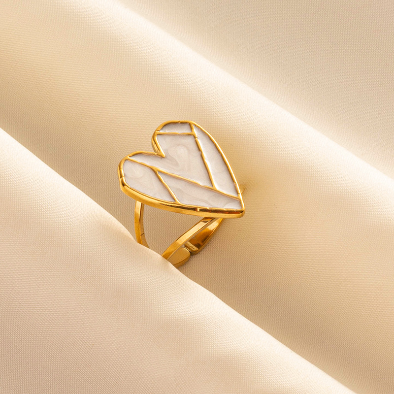 304 Stainless Steel French Retro Love Oil Dropping Opening Ring Women's Niche Design Sense Ring Jewelry in stock