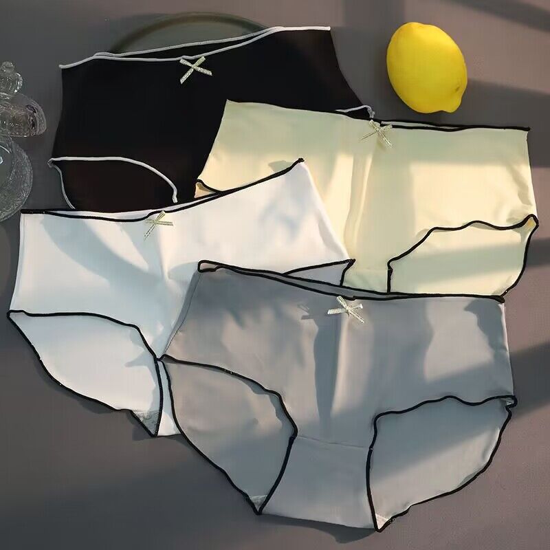 Ropa interior de seda helada de estilo japonés, envasada individualmente, para mujer, cintura media, entrepierna de algodón puro antibacteriano, bragas triangulares ultrafinas para el verano.