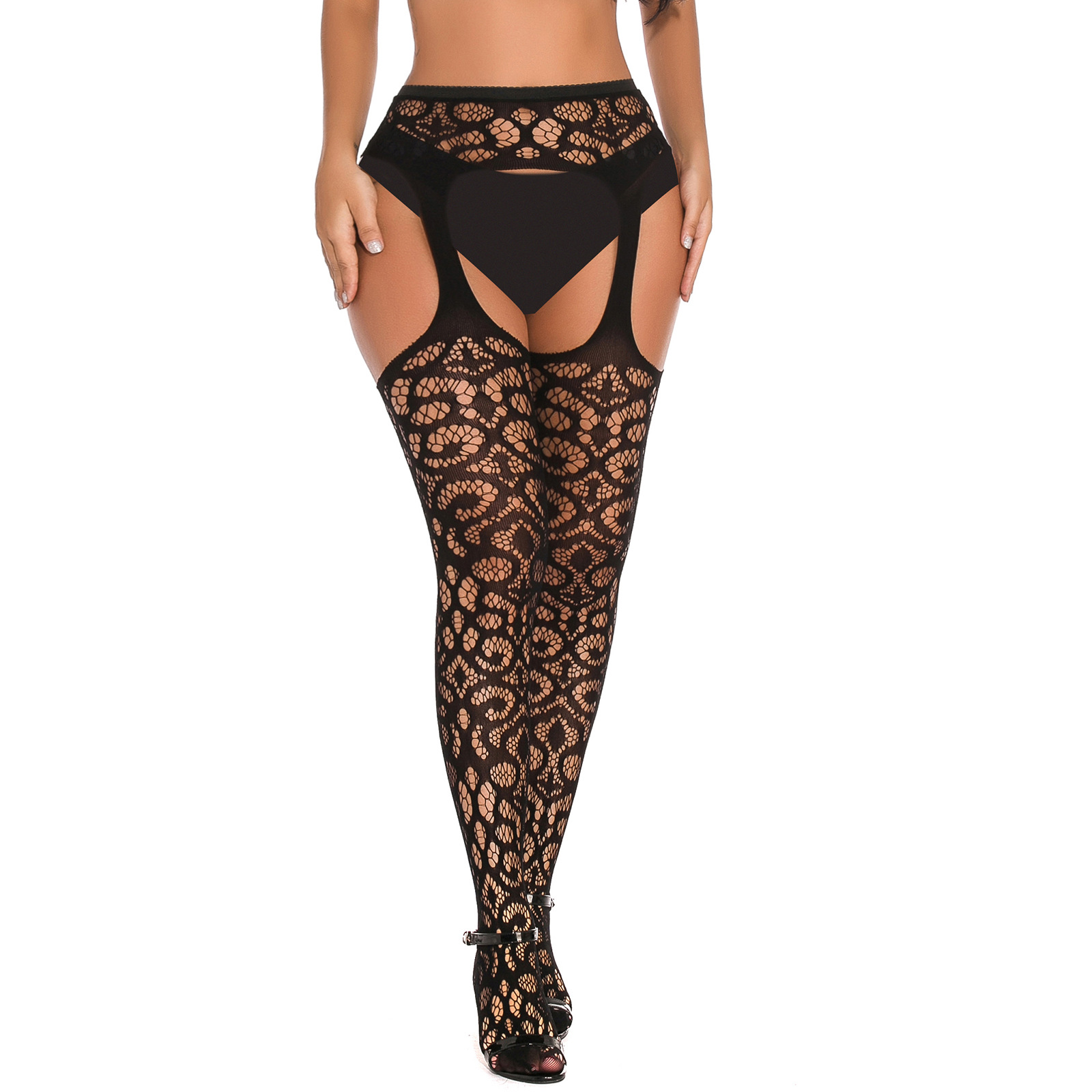 Fábrica de comercio exterior en stock de medias de mujer diarias, calcetines de cinturón, calcetines de red de pesca de encaje