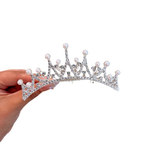Girls' crown tiara children's Korean crown birthday performance princess baby rhinestone comb hairpin hairpin hair accessories