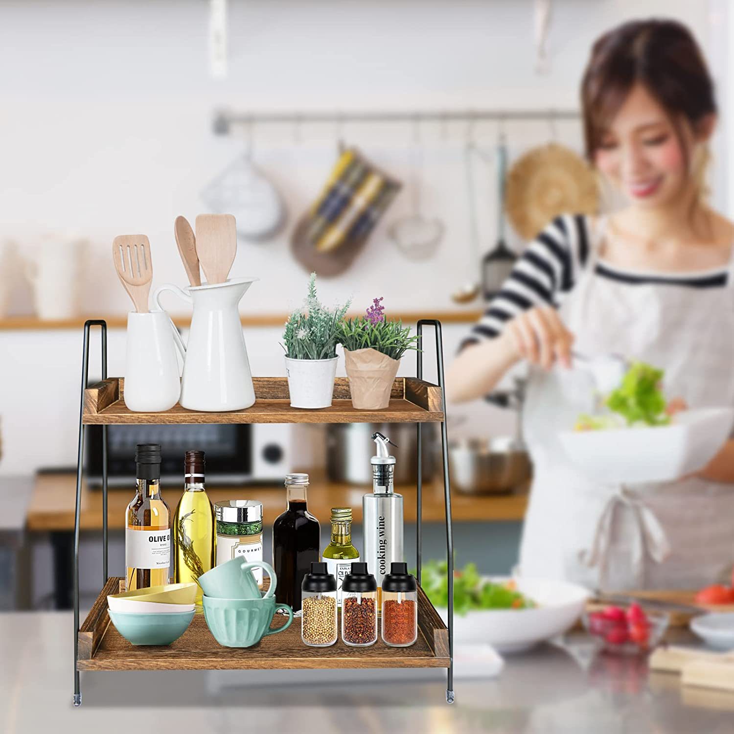 Kitchen Counter Shelf Storage Rack Coffee Flavoring Cosmetics Toiletries Storage Cabinet Bathroom Cup Lid Rack Countertop