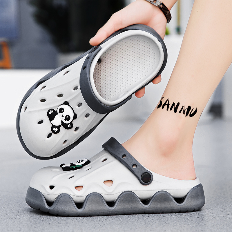 Zapatos de verano para hombres, moda de dibujos animados panda zapatos de playa antideslizantes, zapatillas deportivas ligeras con suela gruesa