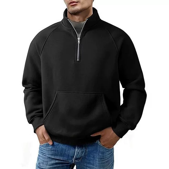 Cross-Border European and American Raglan Sleeve Sweatshirt Men's Autumn and Winter Fleece Loose Jacket Men's Half-Zip Shirt Stand Collar Long-Sleeved Sweatshirt