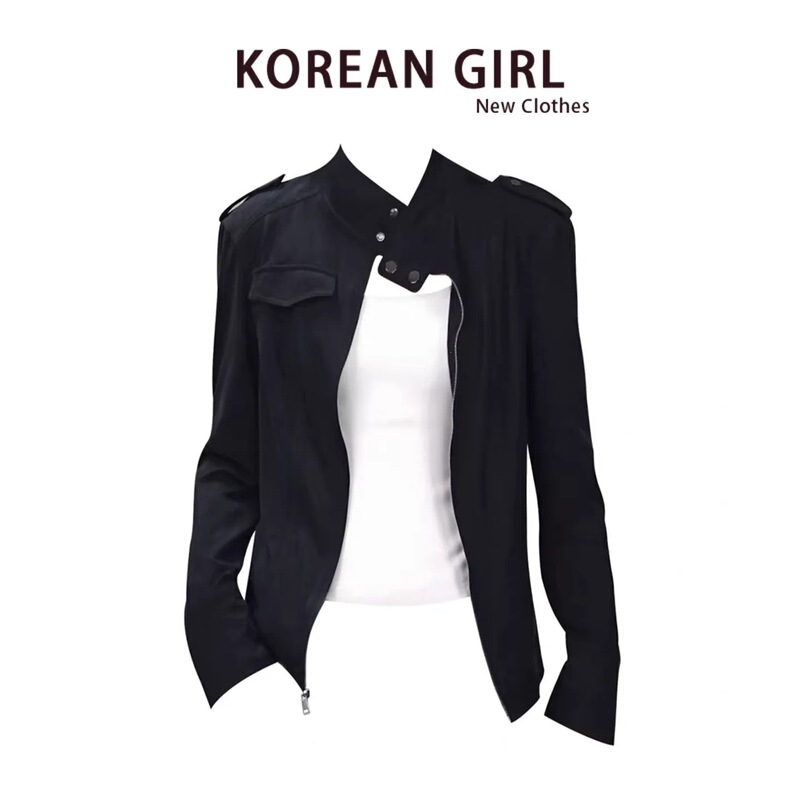 American-style spicy girl look, stand-up collar, short jacket, women's autumn and winter chic, fashionable, slimming, versatile, zip-up cardigan top American-style spicy girl look, stand-up collar, short jacket, women's autumn and winter chic, fashionable, slimming, versatile, zip-up cardigan top