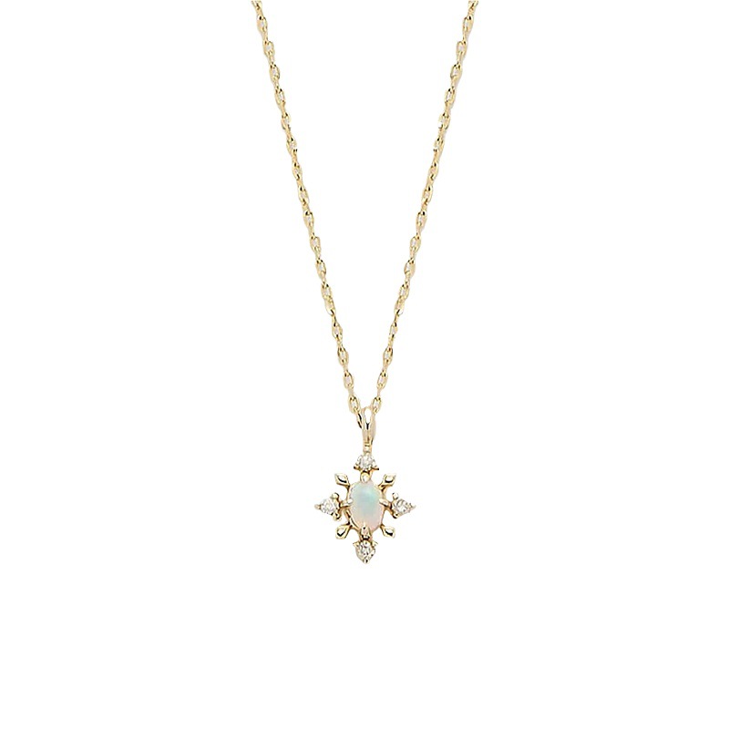 925 pure silver gold plated natural Opal necklace women's new Japanese minority simple fashion snowflake zircon clavicle chain