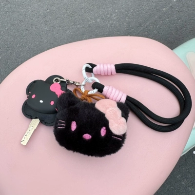 Electric Vehicle Key Cover Metaverse: Electric vehicle key cover shell - black-hello-kitty-key-cover-pendant-bracelet