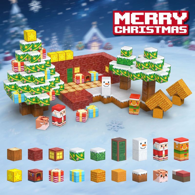 国境を越えた人気の Minecraft クリスマス磁気ブロック磁気ブロックビルディングブロックホリデーセット STEM 感覚おもちゃ|undefined