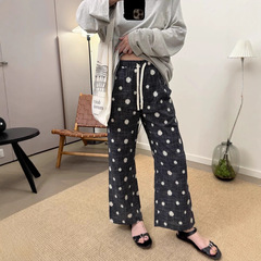 韩系薄款波点刺绣全棉微喇叭休闲裤女秋季新款裤子高腰通勤九分裤