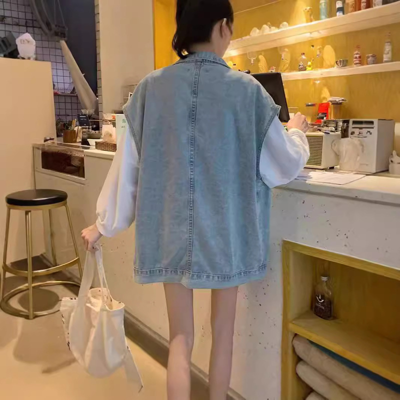 2026 Spring and Autumn New Korean Style Mid-Length Outerwear Vest Versatile Loose Denim Vest Jacket for Women Trendy 2026 Spring and Autumn New Korean Style Mid-Length Outerwear Vest Versatile Loose Denim Vest Jacket for Women Trendy