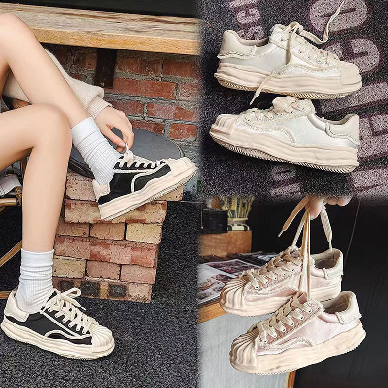 Dissolving Shoes Women's White Sneakers 2023 Autumn and Winter Thick-Soled Versatile Shell Toe Satin Shoes Casual Sports Sneakers Korean Version