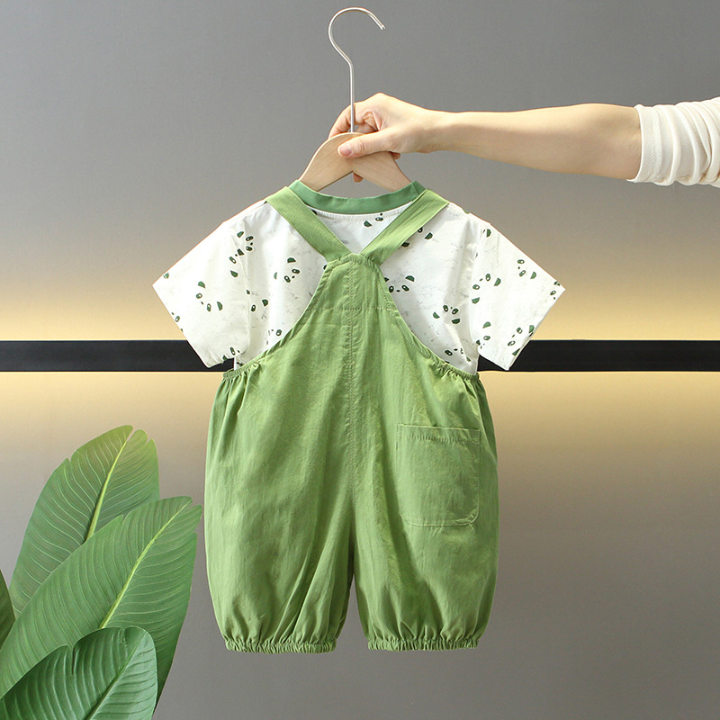 7825 traje de verano para niños 2025 nuevos monos de manga corta de dibujos animados de verano para niños ropa de bebé de dos piezas